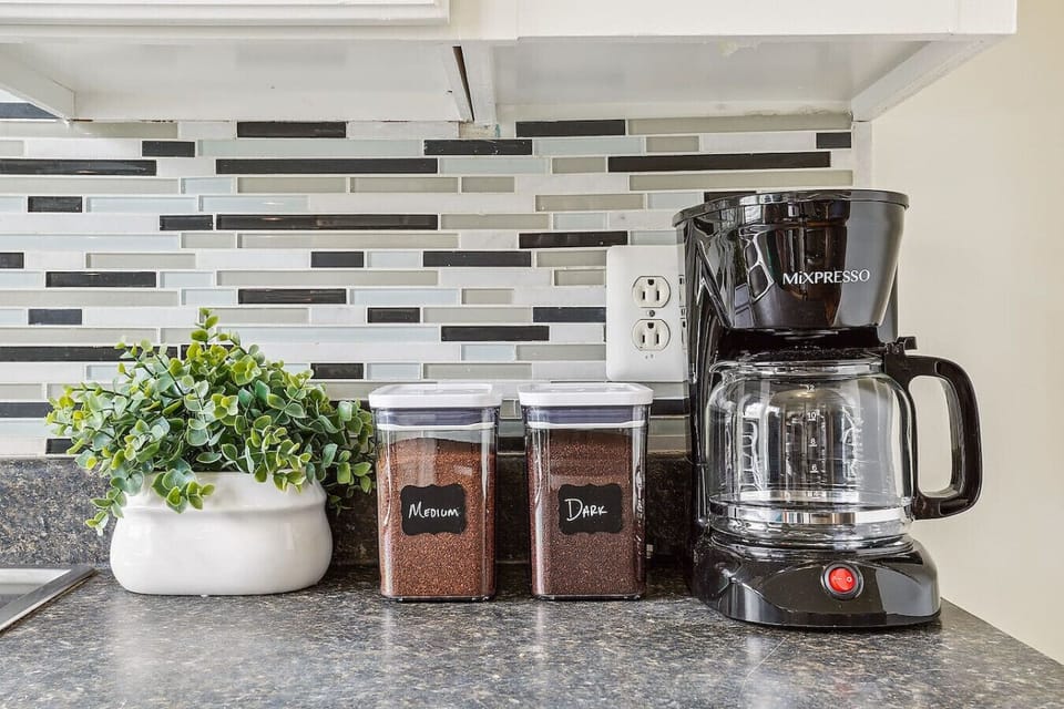 Complimentary fresh medium and dark roast coffee.
