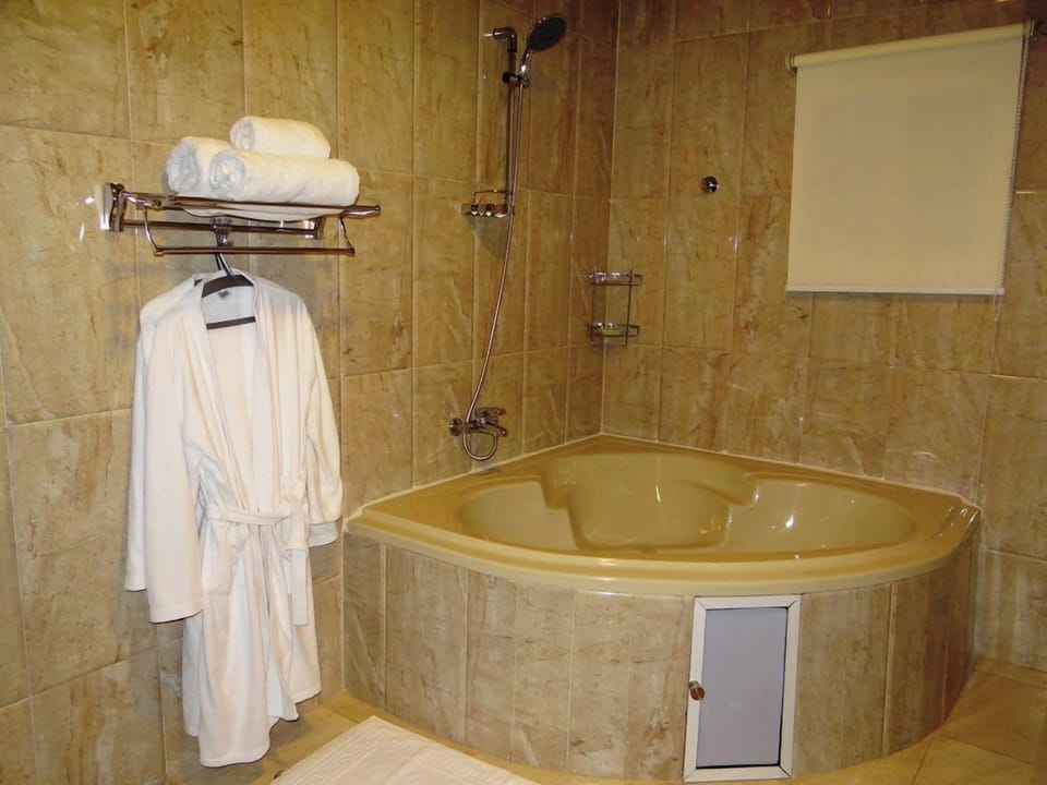 Bathtub, free toiletries, hair dryer, towels