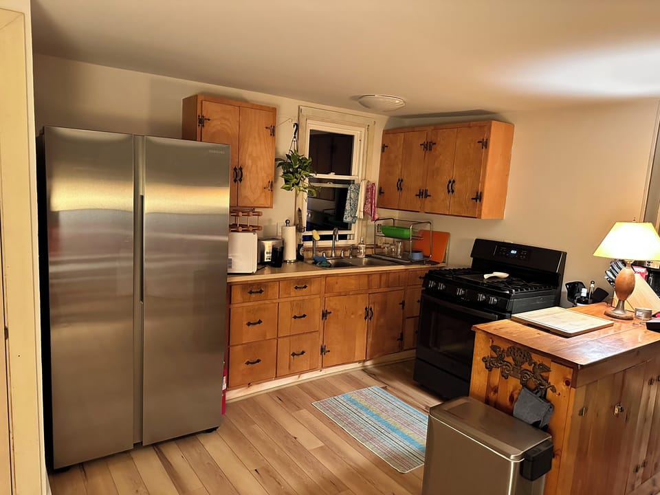 Full size kitchen with All-Clad cookware, knives, coffee maker, etc.