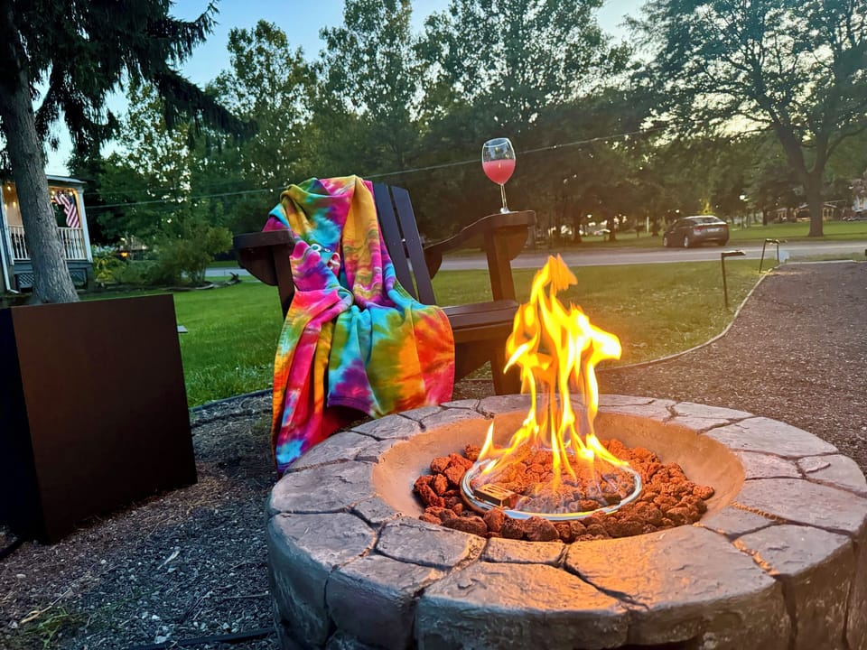 Gas fire pit area; this is a shared space