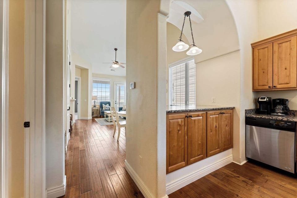 The kitchen greets you as soon as you walk in!