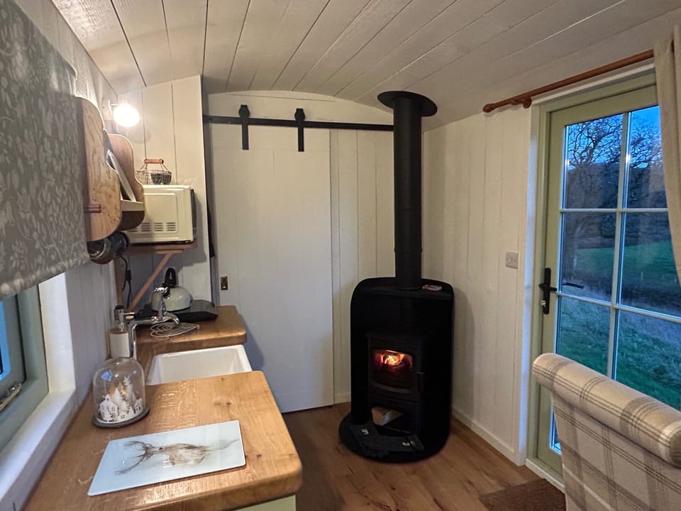 Cabin | Private kitchen | Microwave, stovetop, electric kettle, toaster