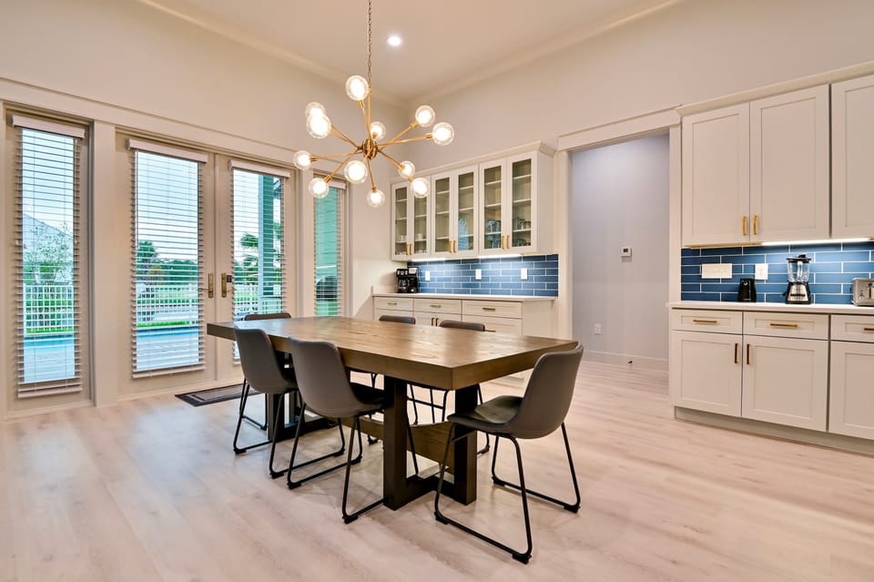 Dining table with seating for 8