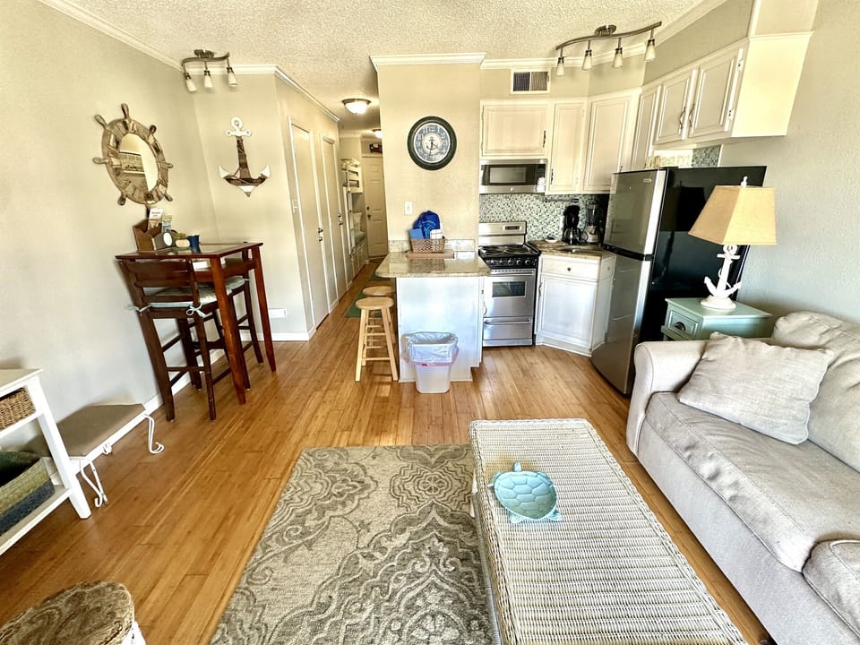 From the Balcony Door you'll see the living room, dinette and kitchen