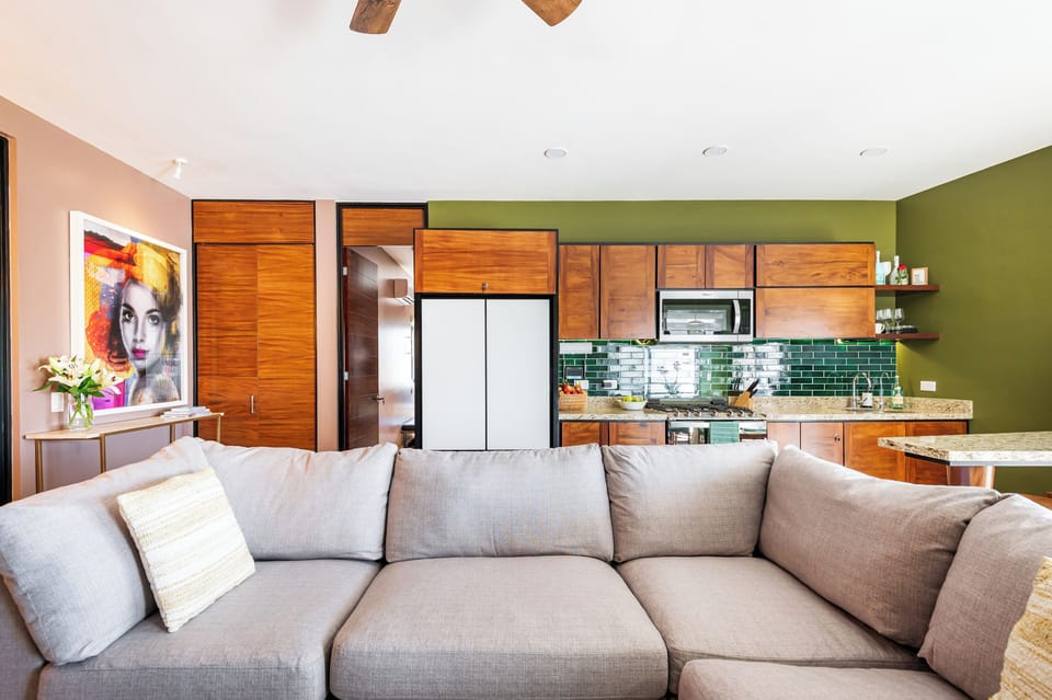 This large couch easily converts into a comfortable sofa bed, perfect for additional guests or children.