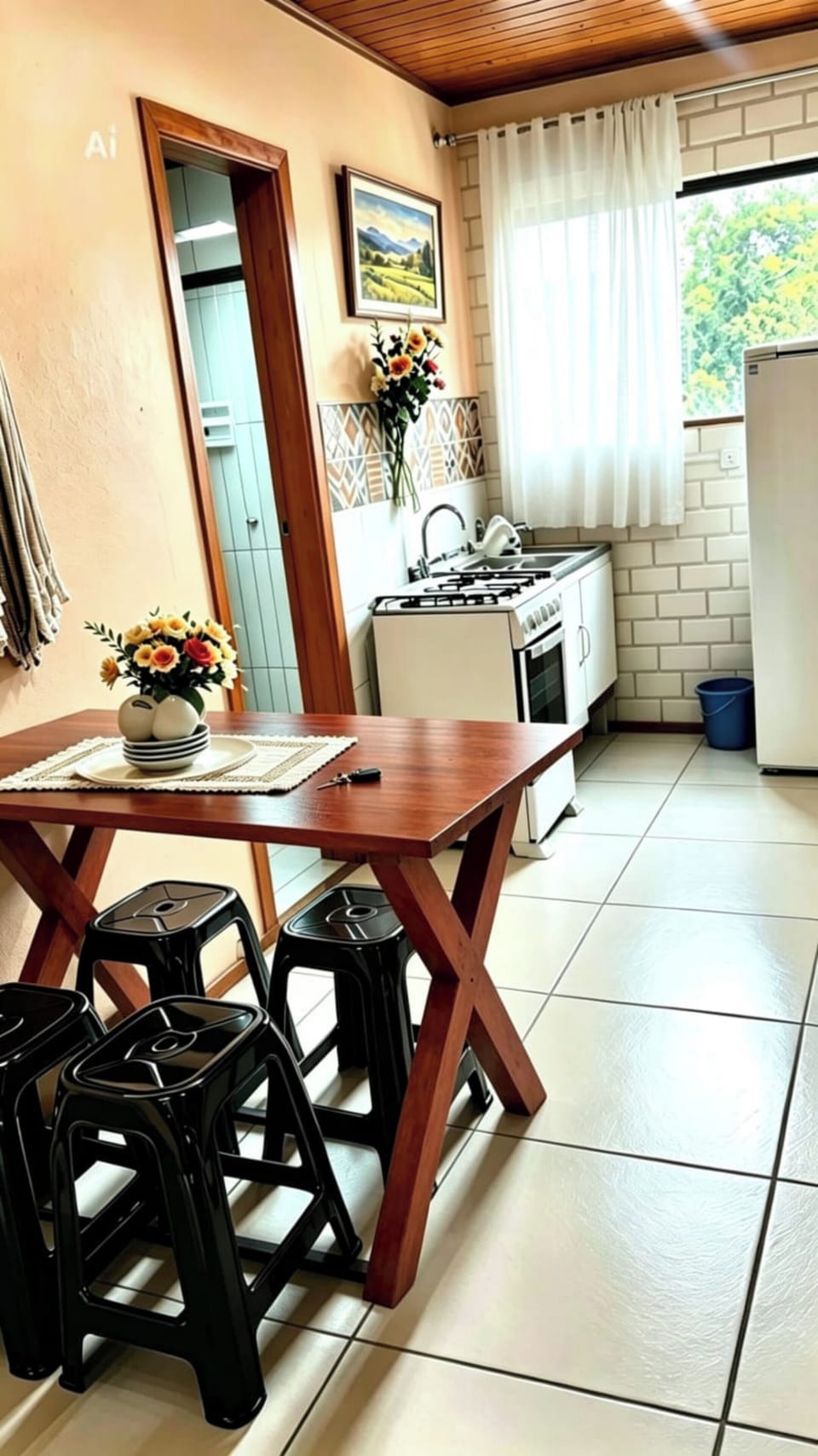 Standard Triple Room, 1 Bedroom, Kitchen, Pool View | Private kitchen