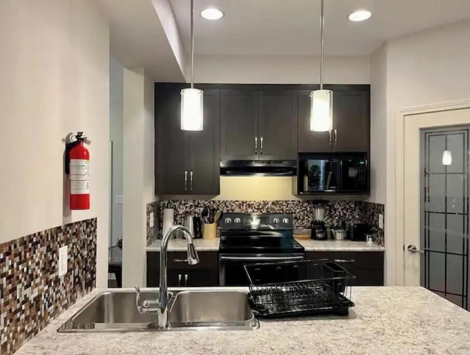 Beautiful well-lit kitchen.