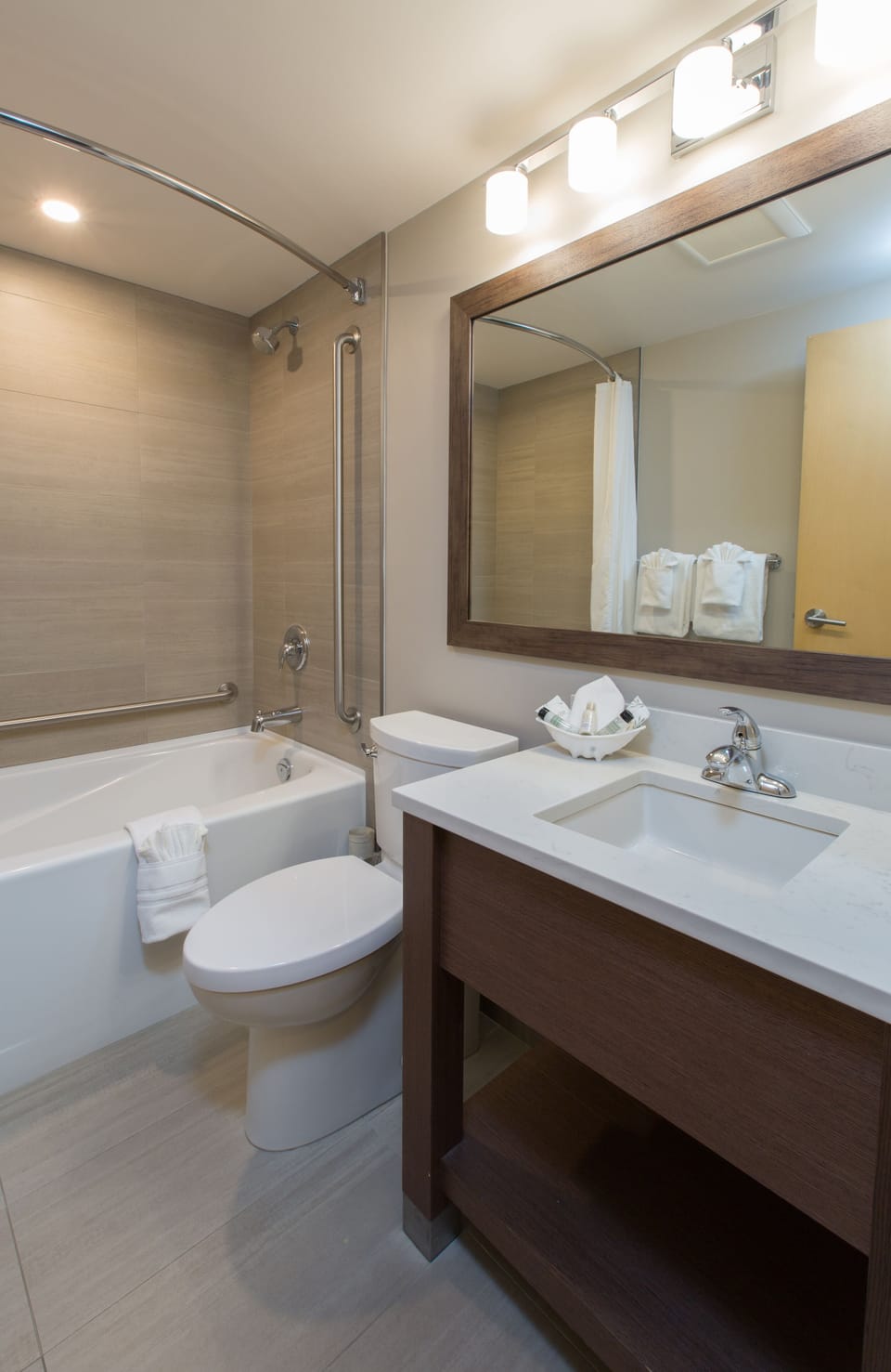 Eco-friendly toiletries, hair dryer, towels, soap