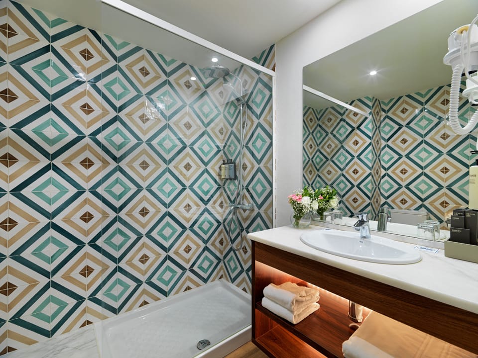 Eco-friendly toiletries, hair dryer, towels