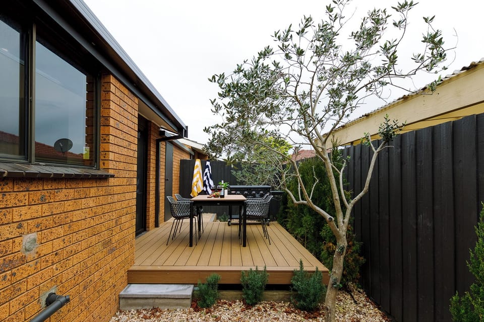 Secure courtyard with a deck to enjoy the sunshine