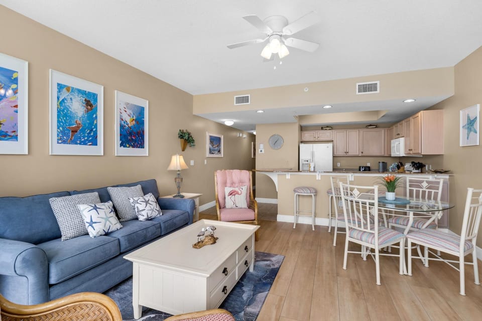 Condo, 1 Queen Bed with Sofa bed (Waters Edge #213- Sea Dreams) | Living area | TV