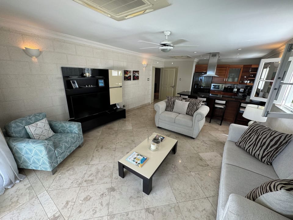 Luxury Apartment, Balcony, Sea View | Living area | 65-inch flat-screen TV with cable channels