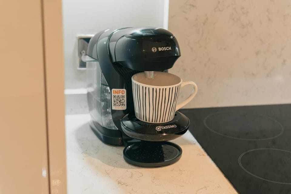 The Open Plan Living Space: the home comes complete with a coffee machine, making it easy to enjoy a hot drink in the morning.