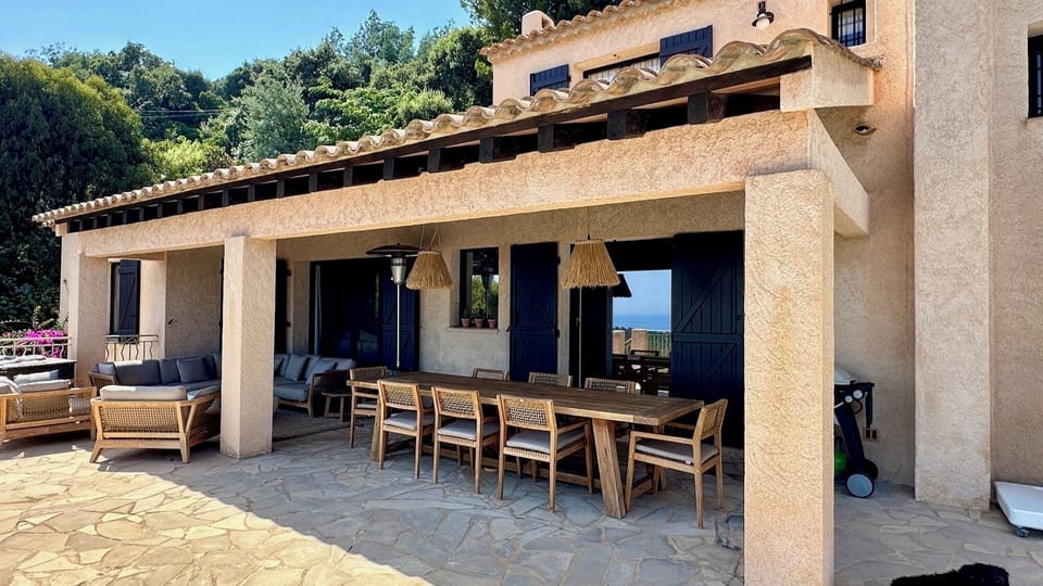 Outdoor covered seating/dining area.