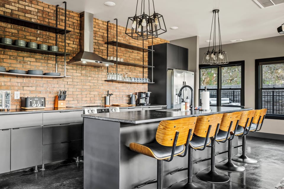 modern industrial yet rustic kitchen