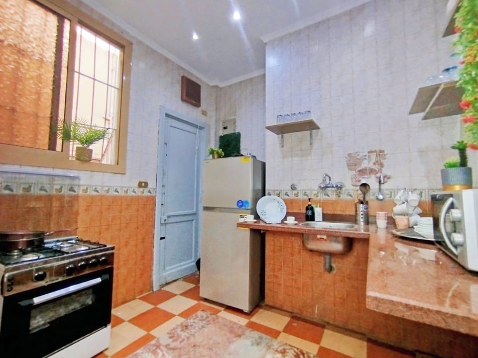 Full-size fridge, microwave, oven, stovetop