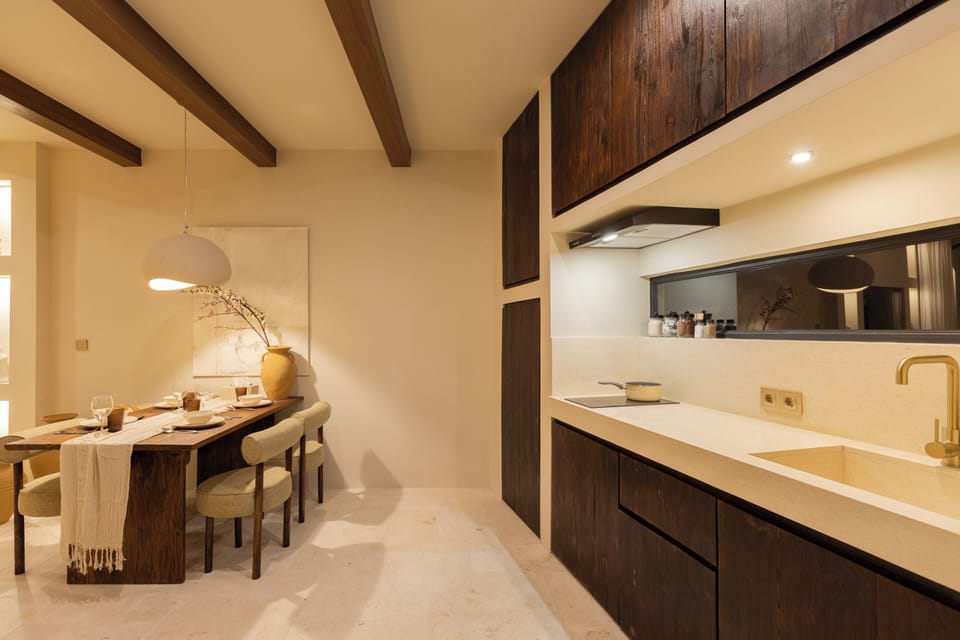 Villa, 1 King Bed, Pool View | Private kitchen | Coffee/tea maker, electric kettle, highchair, dining tables