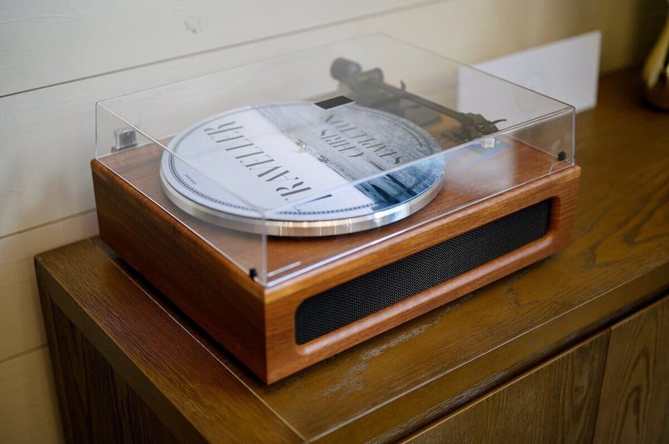 Record player with selection of vinyl records
