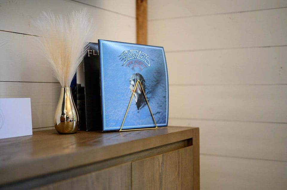 Record player with selection of vinyl records