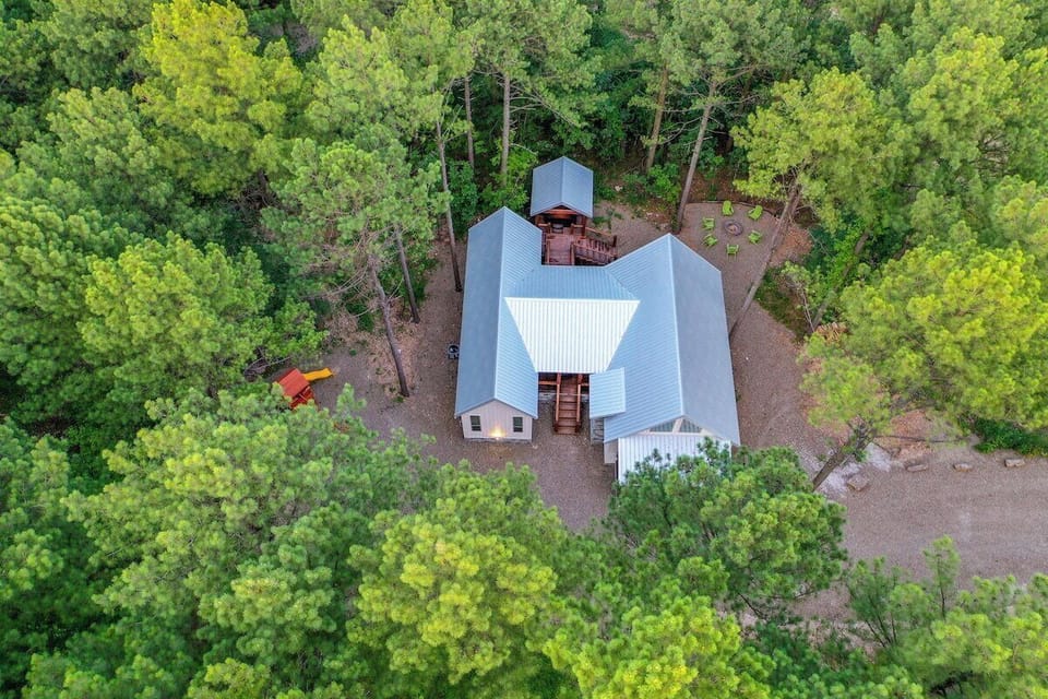 Our cozy cabin nestled in the pines