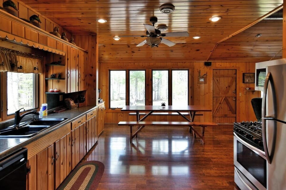 Aunt Alice's Kitchen and dining area view towards the lake.