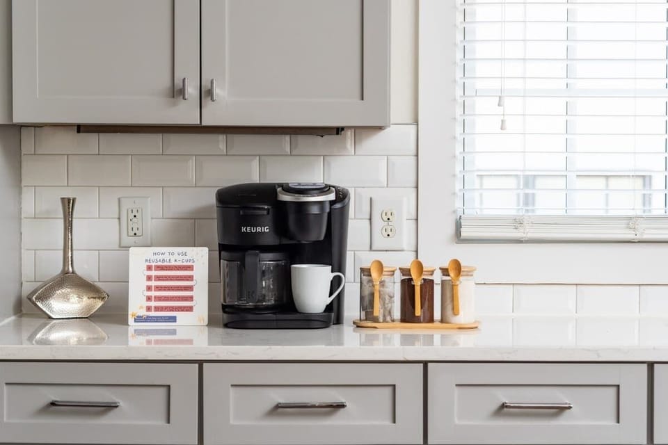 Start your day with a fresh brew from our top-of-the-line coffee maker.