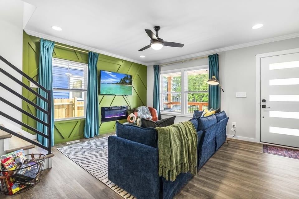 The living room is the first space you'll see when you enter he home