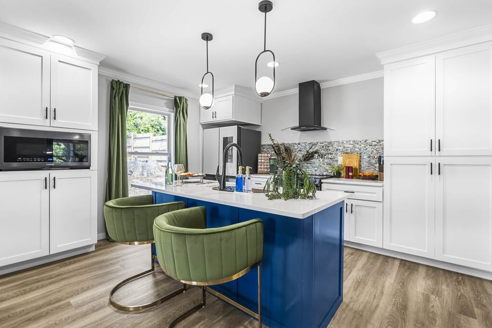 Kitchen island with plush seats for 2
