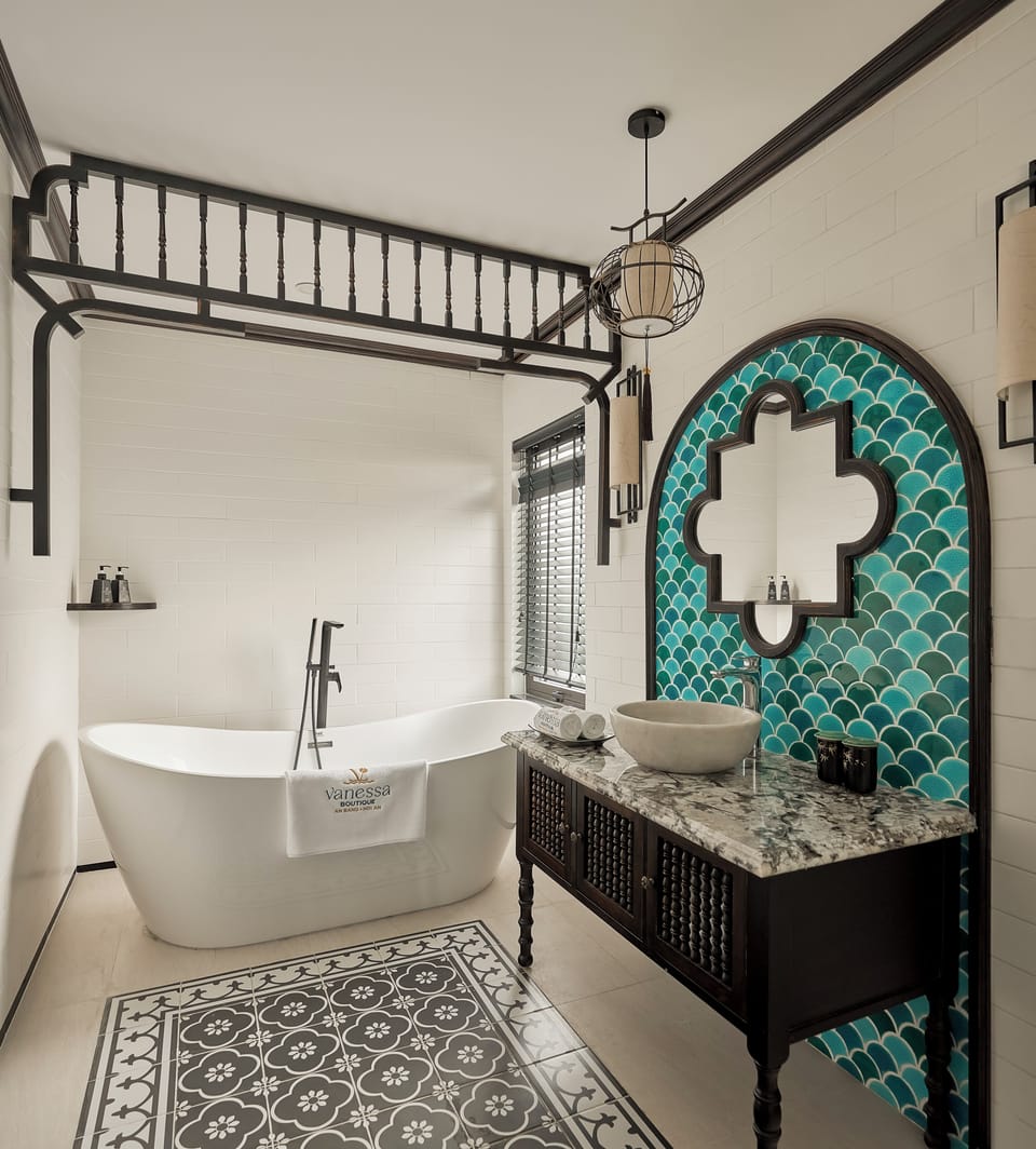 Premier Double Indochine | Bathroom | Designer toiletries, hair dryer, bathrobes, slippers