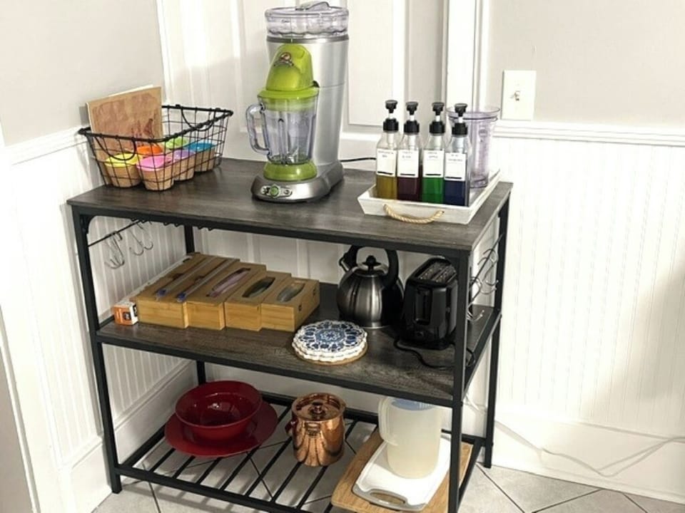 Coffee bar ready with essentials for daily brews.