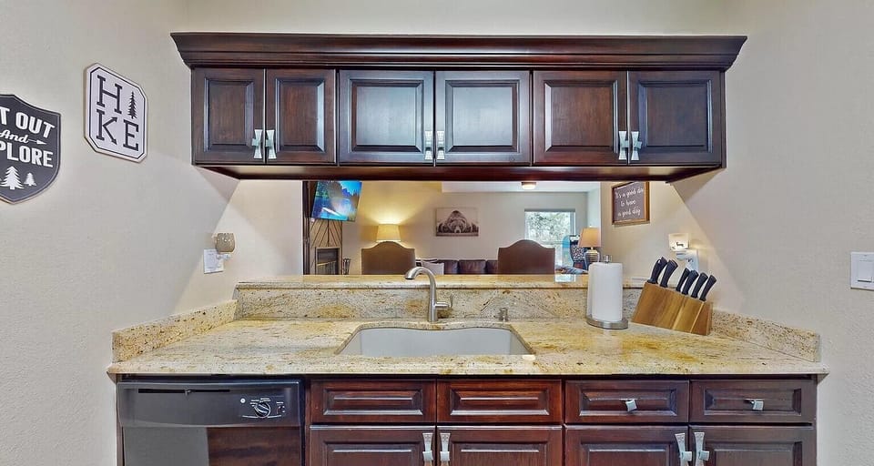 Fully-equipped kitchen overlooking the living area
