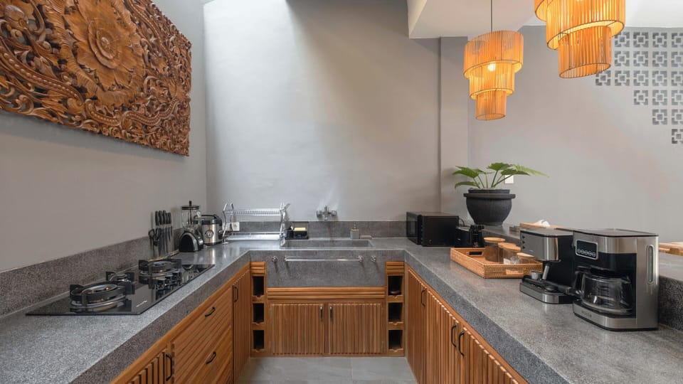 Villa | Private kitchen | Fridge, microwave, coffee/tea maker, toaster