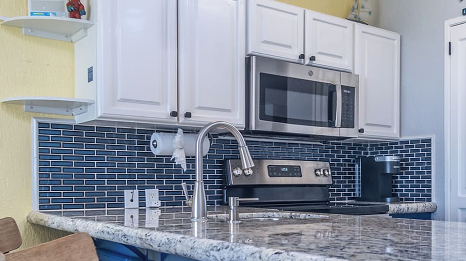 Beautiful backsplash and countertops.