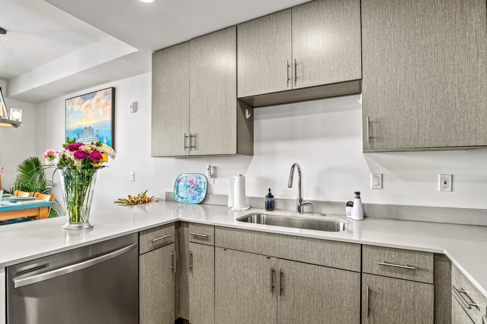Kitchen sink with counter area.