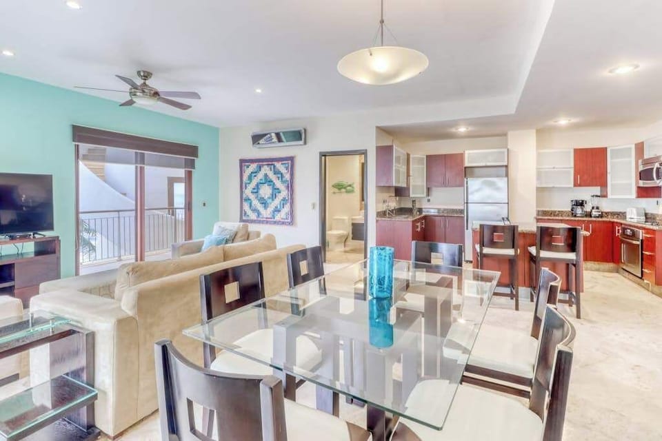 Open living, dining and kitchen area