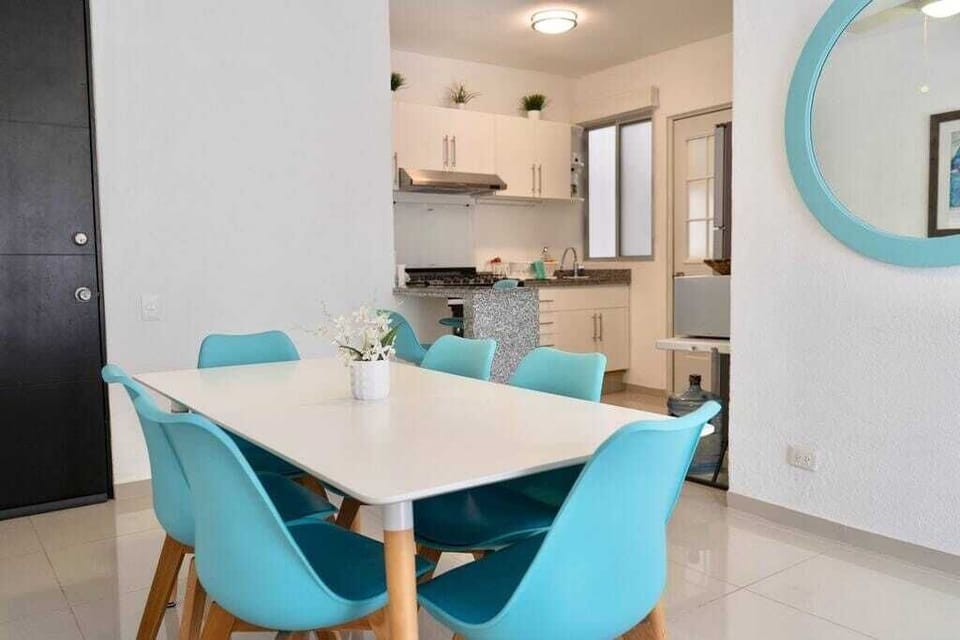 Open dining and living area