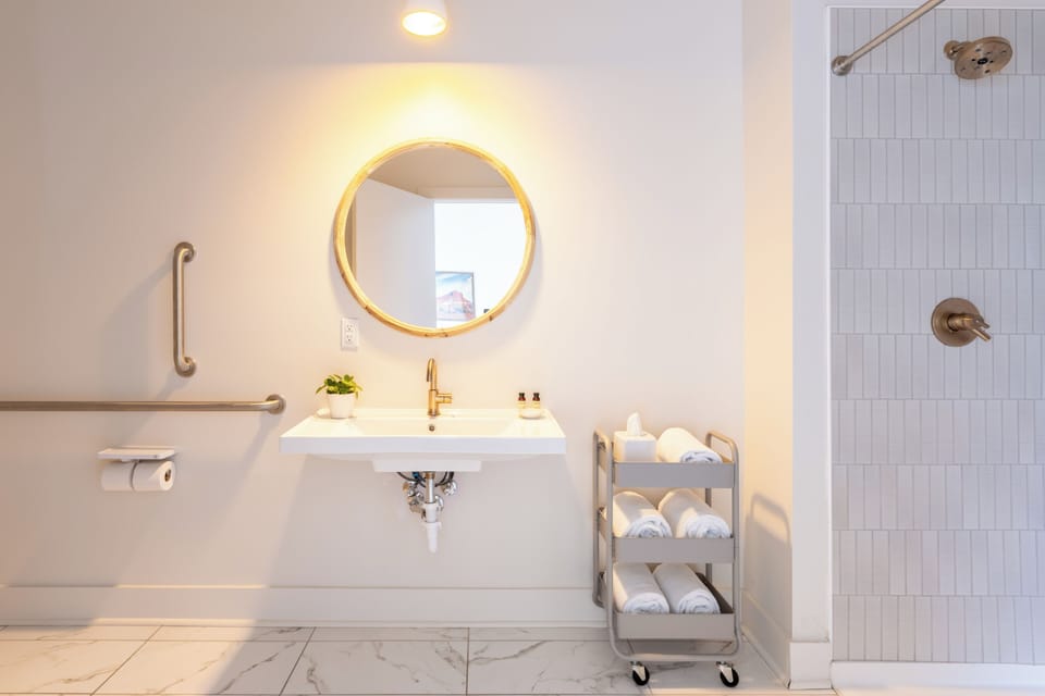 Bedroom 2's ensuite offers accessibility features.