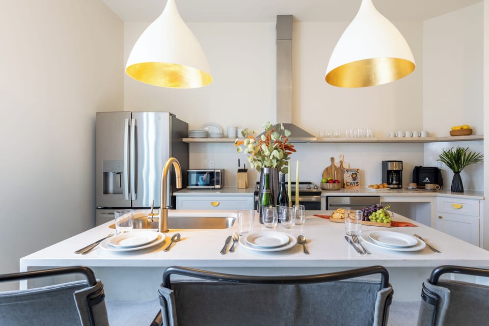 Full suite of stainless steel appliances.