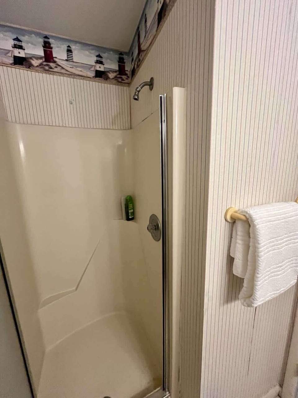 Bright, functional shower space designed for everyday convenience.