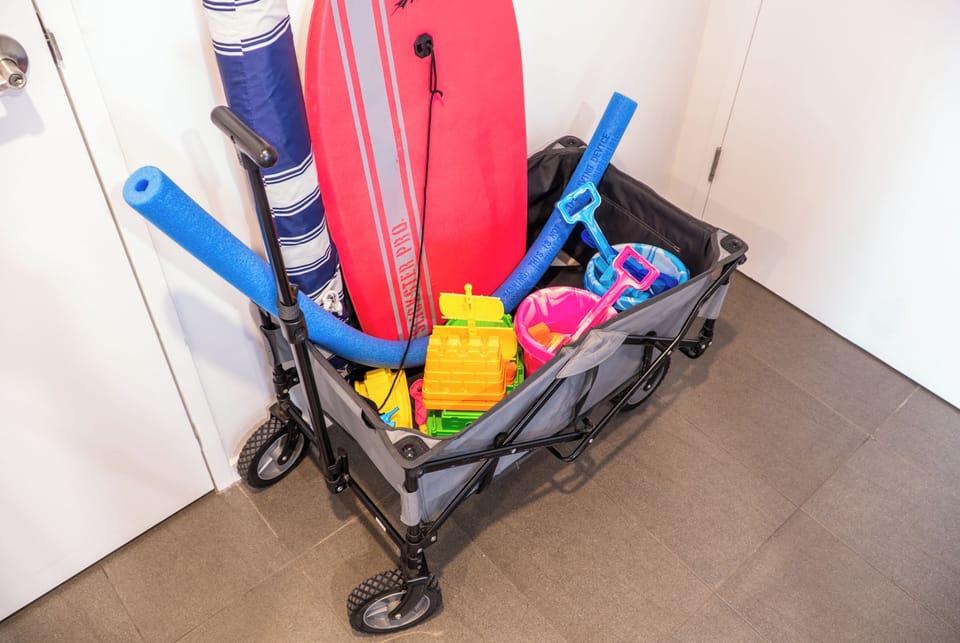 Enjoy a hassle-free beach day with our complimentary beach trolley and toys. Easily transport your essentials with the trolley, and keep the little ones entertained with a selection of beach toys, perfect for building sandcastles and playing by the shore.