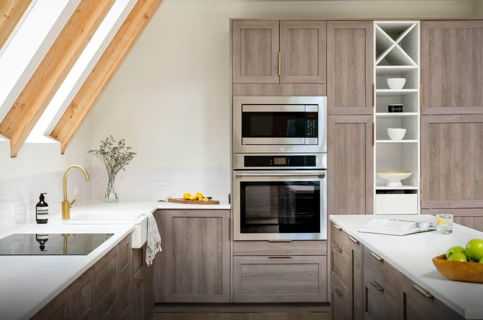 Chef’s kitchen with integrated high-end appliances.