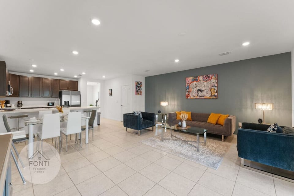 Living and Dining Room #Disney #parks #kingdom #springs #fiestakey #resort #townhouse #Vacation #Rental #waterpark #Kissimmee #Orlando  #universal #citywalk