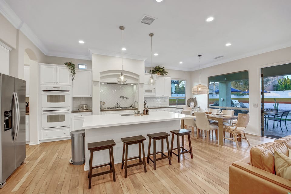 House, Multiple Beds, Pool Access, Pool View (Wilder Out West: Luxury Pickleball) | Private kitchen | Fridge, microwave, oven, stovetop