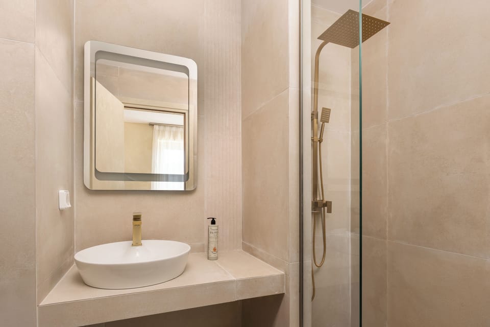 Shower, eco-friendly toiletries, hair dryer, bathrobes