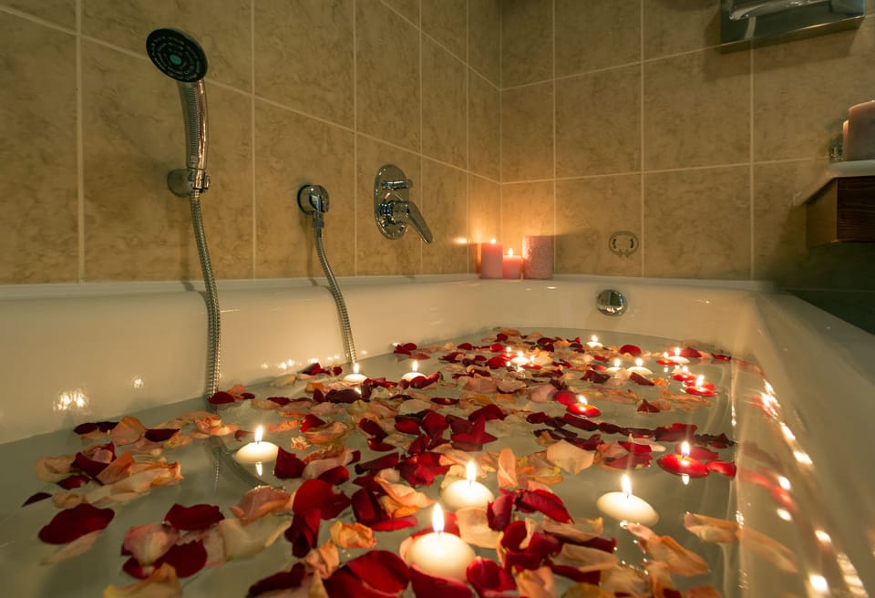 Combined shower/tub, free toiletries, hair dryer, bidet