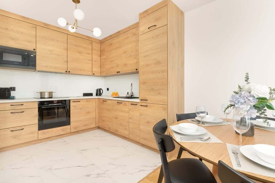 The kitchenette's practical layout maximizes space and functionality.