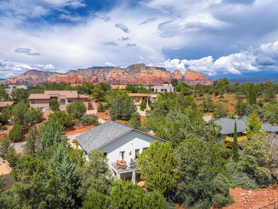 Drone view of property