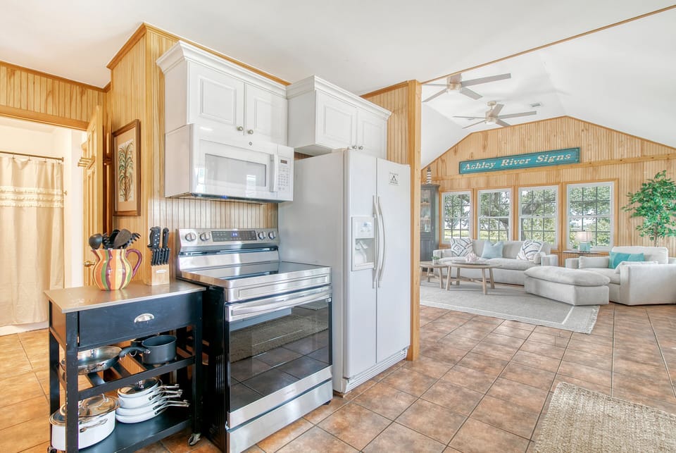 Right off of the living room is the kitchen area.