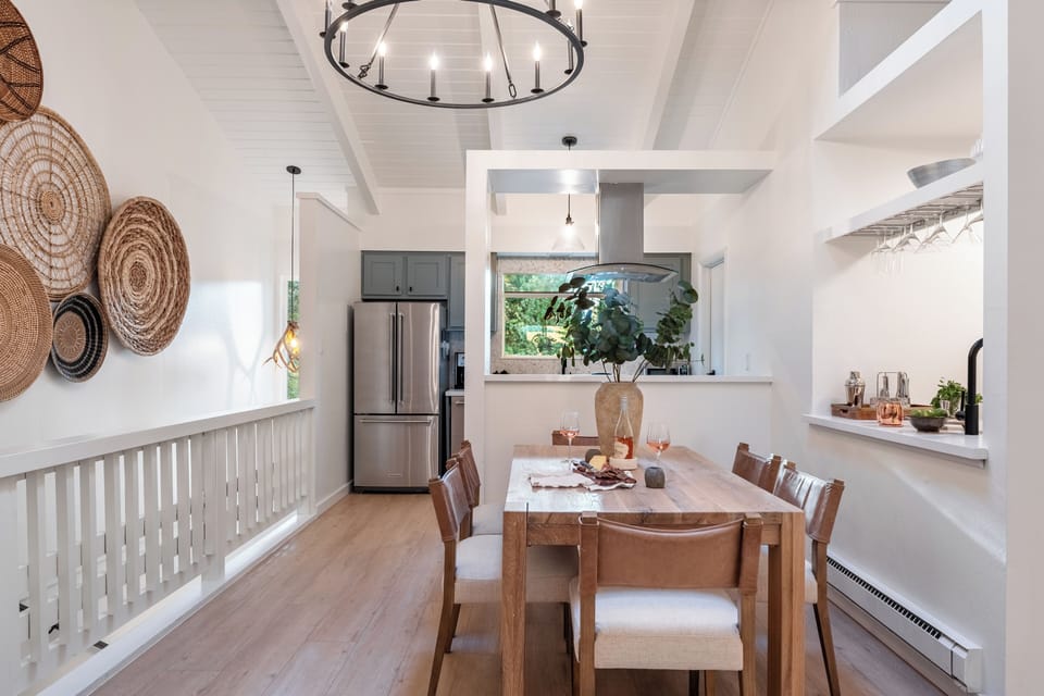 The dining area blends seamlessly with the kitchen.