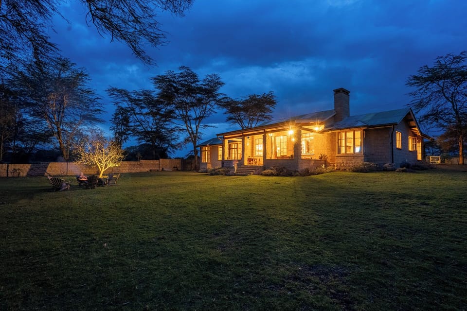 Twilight exterior, lawn